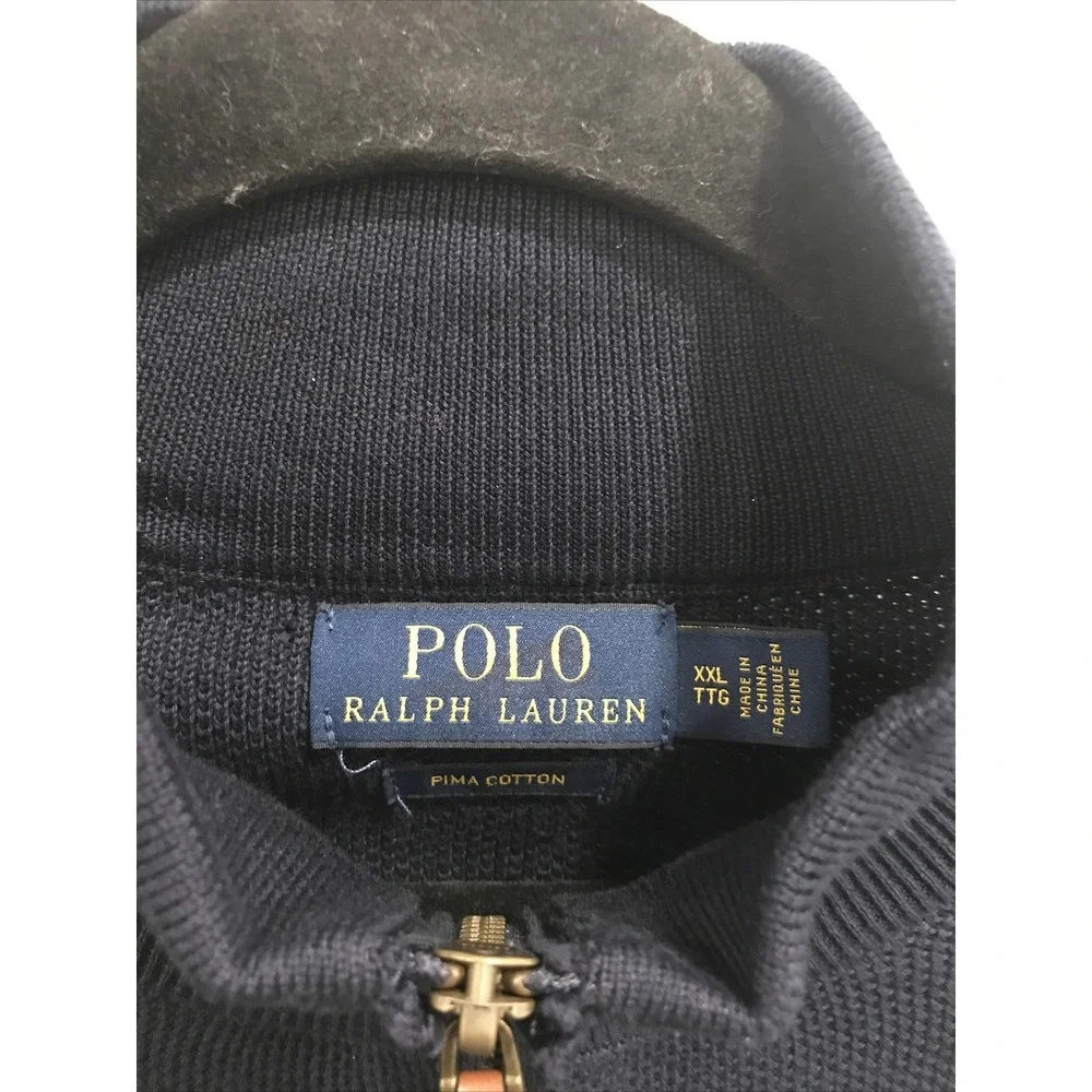 Polo Ralph Lauren Mens Sweater 1/4 Zip XXL Blue Pima Long Sleeve Blue Pony Golf